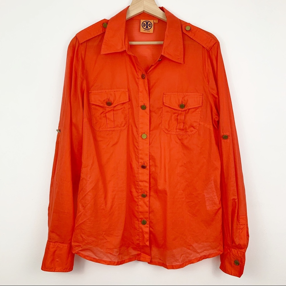 Tory Burch Western Button Down Top Sz 12 Orange
